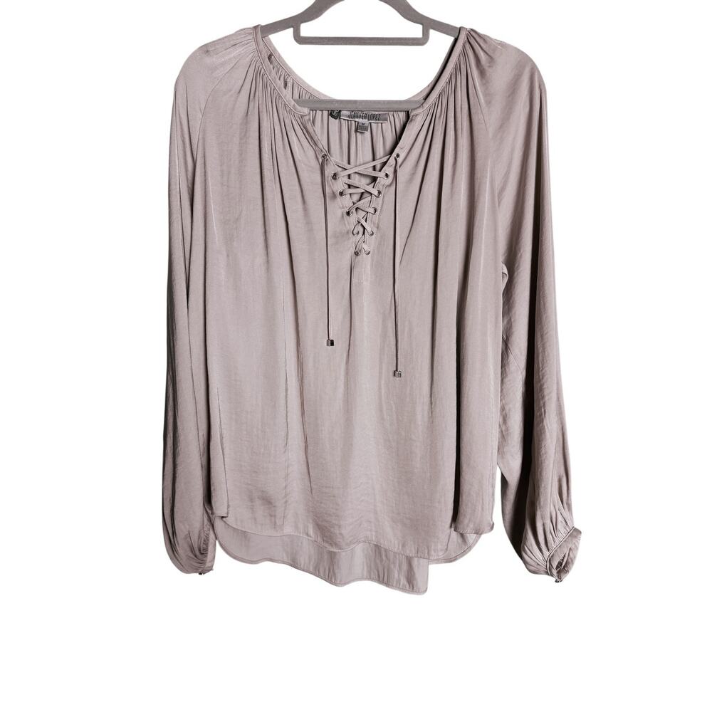 Jennifer Lopez Dusty Pink Lace-Up Peasant Blouse Long Sleeve Boho Top Size M